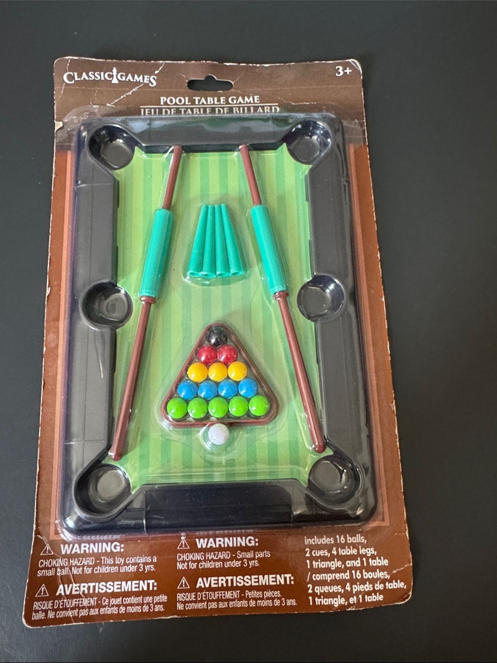 Classic Mini Pool Table Toy - Green, Brown, Teal, Red, Yellow, Blue